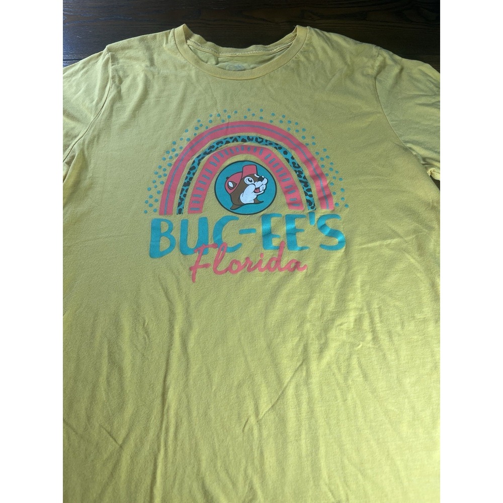 Buc-ees Florida T Shirt Adult XL Yellow Rainbow Nature Casual Short Sleeve
